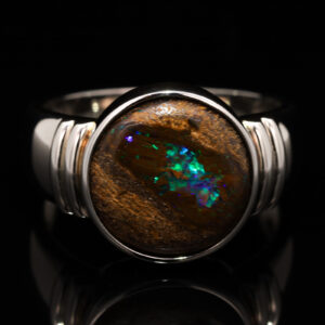 Sterling Silver Blue Green Boulder Opal Men's Ring
