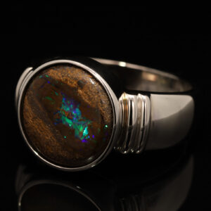 Sterling Silver Blue Green Boulder Opal Men's Ring
