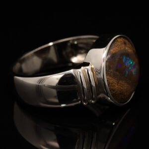 Sterling Silver Blue Green Boulder Opal Men's Ring