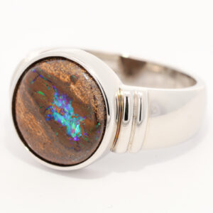Sterling Silver Blue Green Boulder Opal Men's Ring