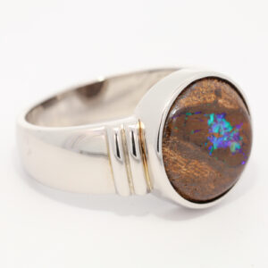 Sterling Silver Blue Green Boulder Opal Men's Ring