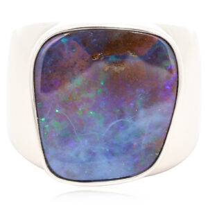 Sterling Silver Blue Green Purple Boulder Opal Men's Ring