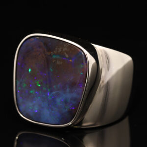 Sterling Silver Blue Green Purple Boulder Opal Men's Ring