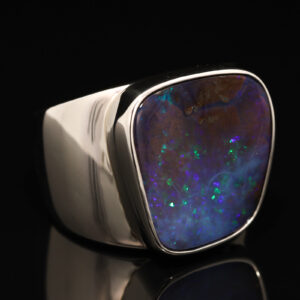 Sterling Silver Blue Green Purple Boulder Opal Men's Ring