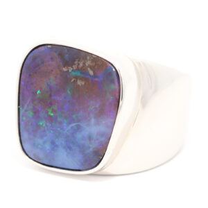 Sterling Silver Blue Green Purple Boulder Opal Men's Ring
