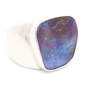 Sterling Silver Blue Green Purple Boulder Opal Men's Ring