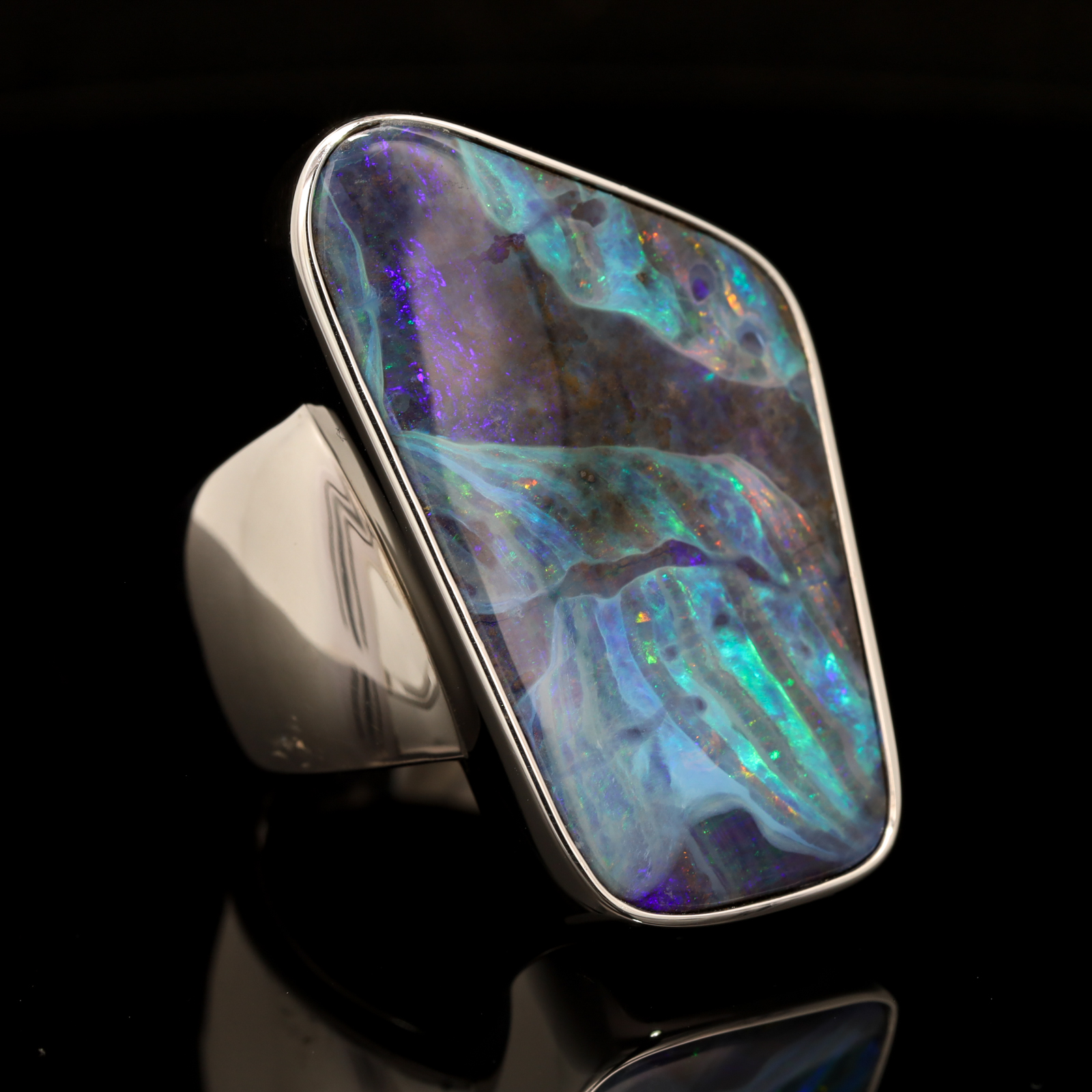 Sterling Silver Blue Green Purple Pink Boulder Opal Ring