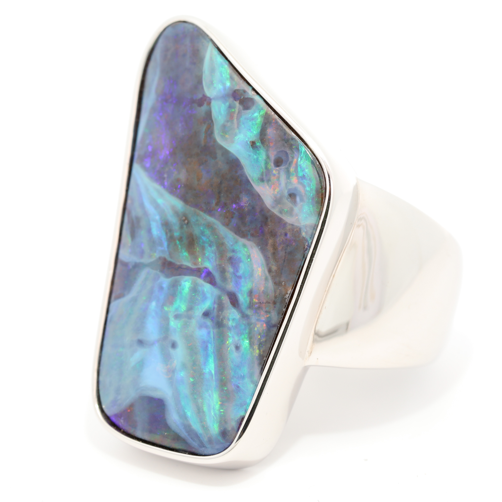 Sterling Silver Blue Green Purple Pink Boulder Opal Ring