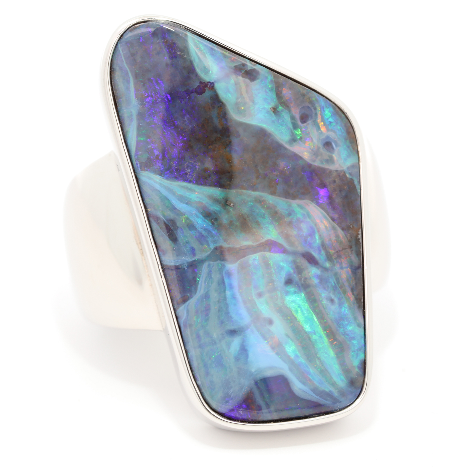 Sterling Silver Blue Green Purple Pink Boulder Opal Ring