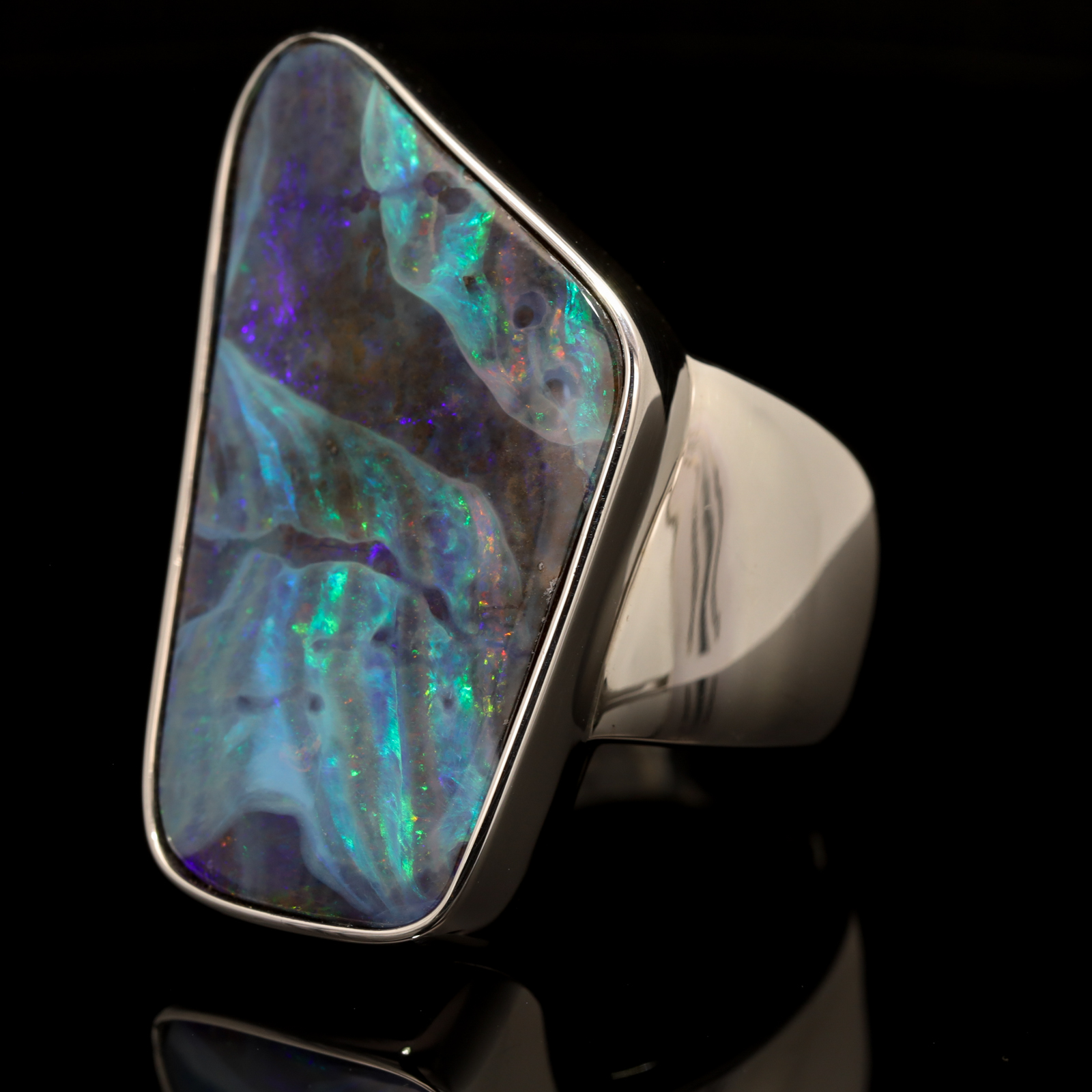 Sterling Silver Blue Green Purple Pink Boulder Opal Ring