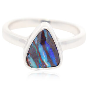 Sterling Silver Blue Green Purple Boulder Opal Ring