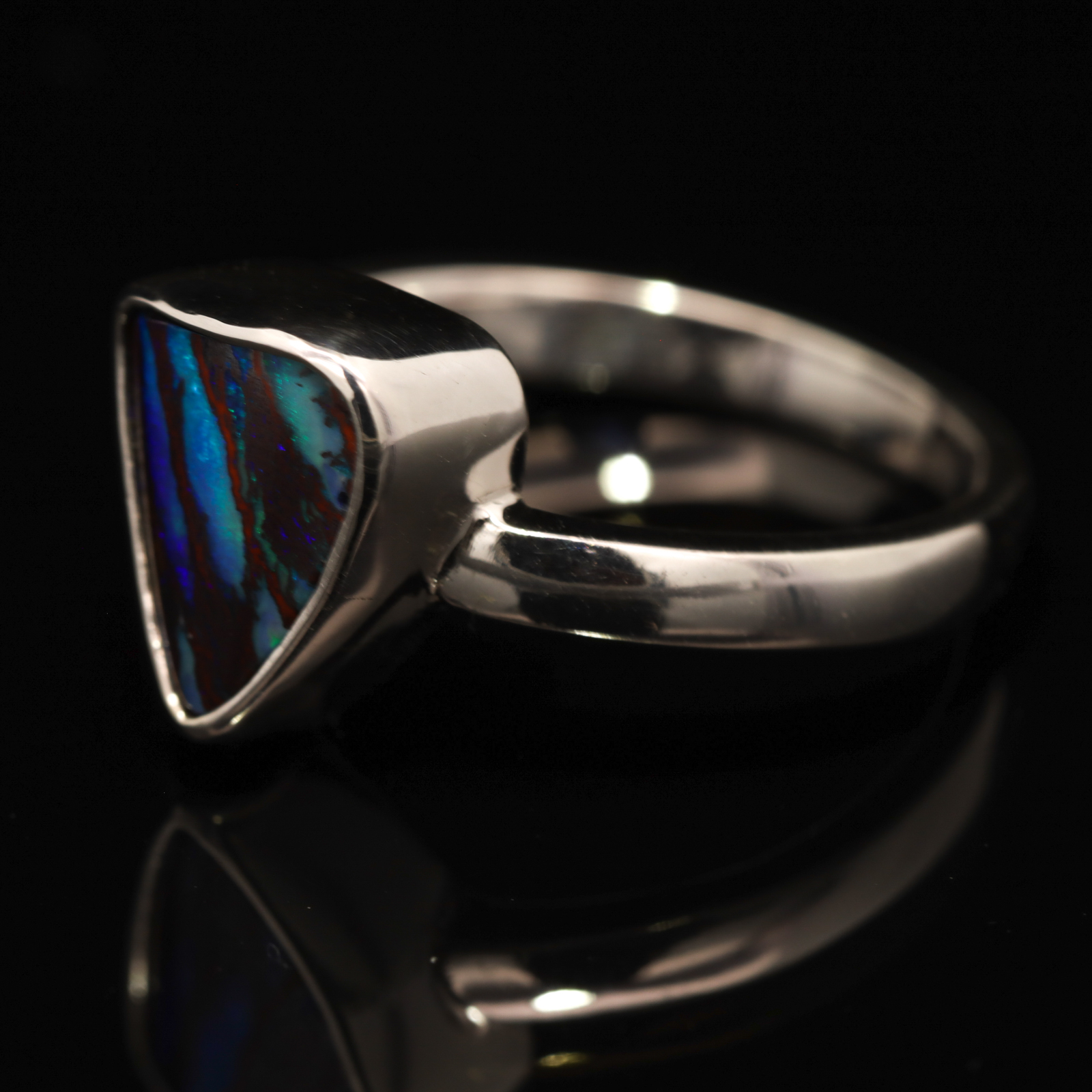 Sterling Silver Blue Green Purple Boulder Opal Ring