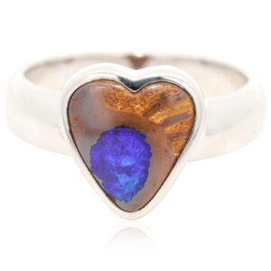 Sterling Silver Blue Green Purple Boulder Opal Heart Ring