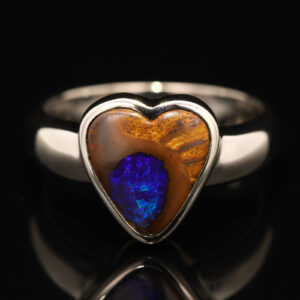 Sterling Silver Blue Green Purple Boulder Opal Heart Ring