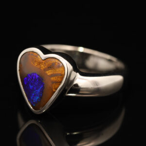 Sterling Silver Blue Green Purple Boulder Opal Heart Ring