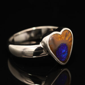 Sterling Silver Blue Green Purple Boulder Opal Heart Ring