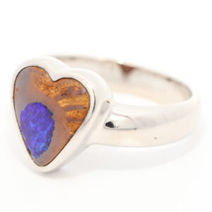 Sterling Silver Blue Green Purple Boulder Opal Heart Ring