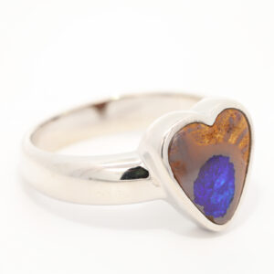 Sterling Silver Blue Green Purple Boulder Opal Heart Ring