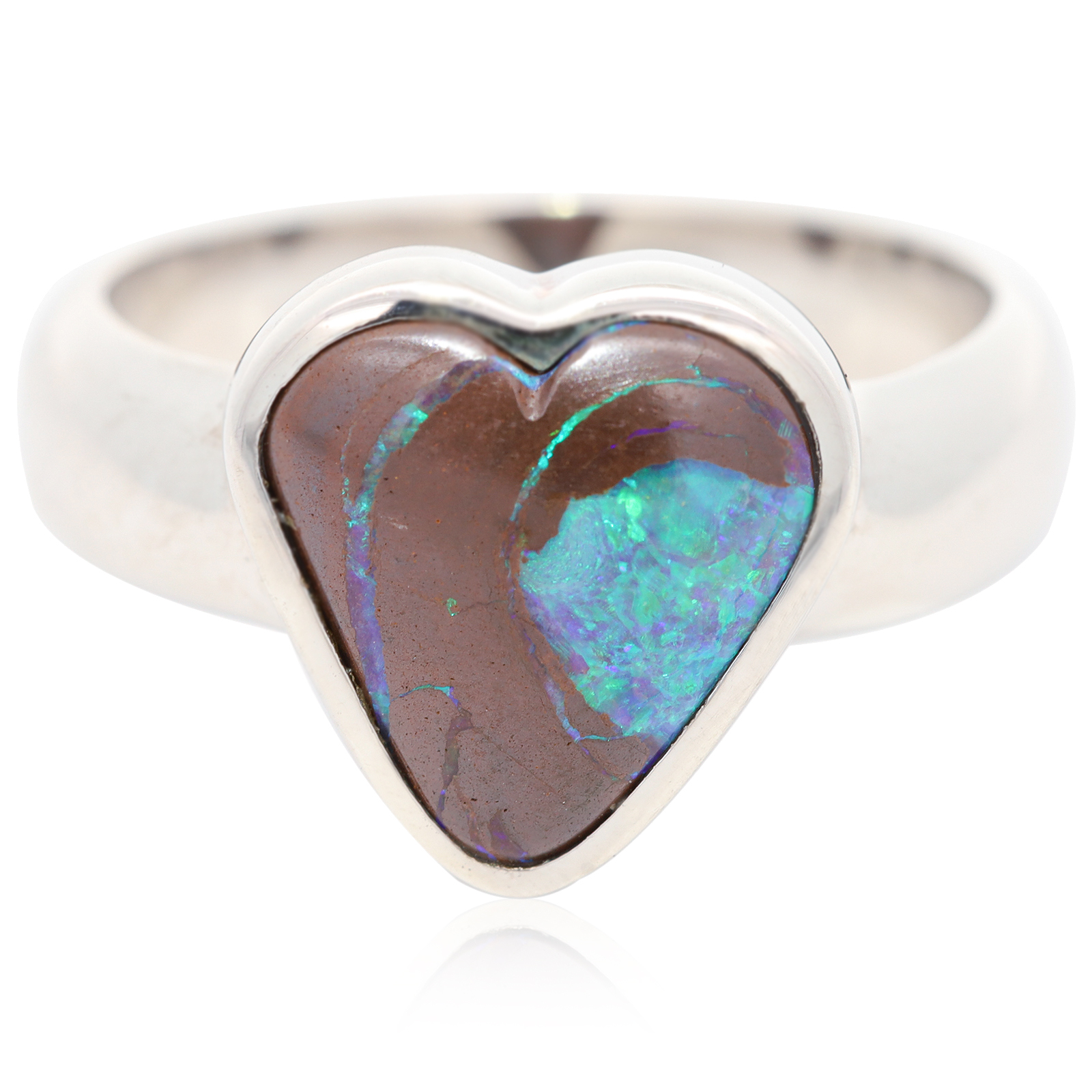Sterling Silver Blue Green Boulder Opal Heart Ring