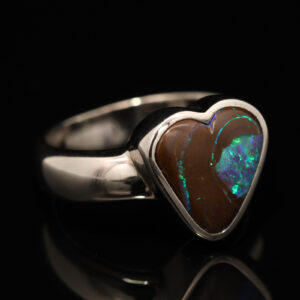 Sterling Silver Blue Green Boulder Opal Heart Ring