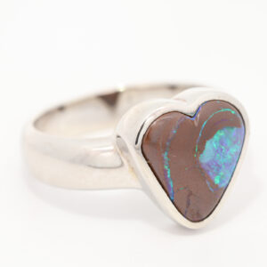 Sterling Silver Blue Green Boulder Opal Heart Ring