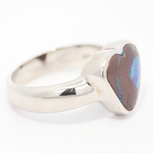 Sterling Silver Blue Green Boulder Opal Heart Ring