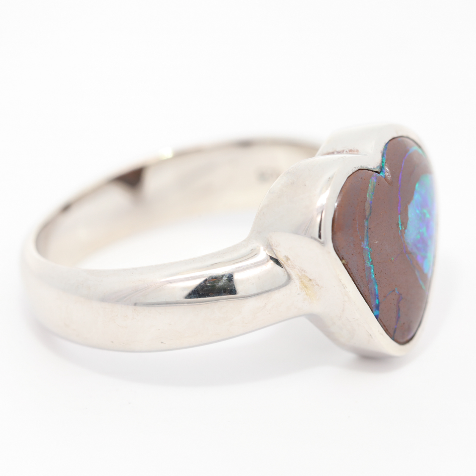 Sterling Silver Blue Green Boulder Opal Heart Ring