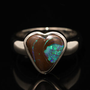 Sterling Silver Blue Green Boulder Opal Heart Ring