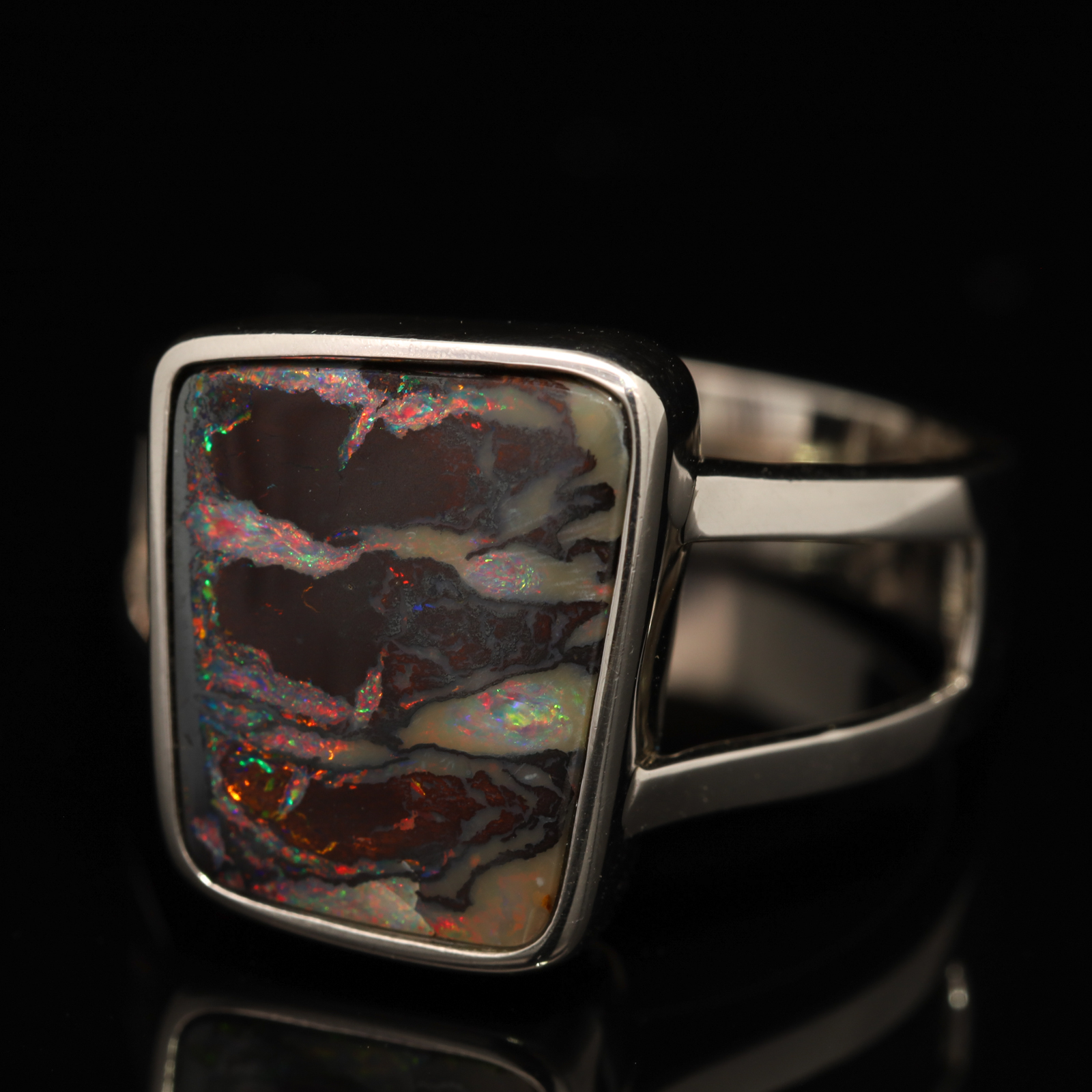 Sterling Silver Blue Green Yellow Orange Red Pink Boulder Opal Ring