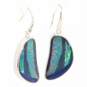 Sterling Silver Blue Green yellow Orange Red Doublet Opal Earrings