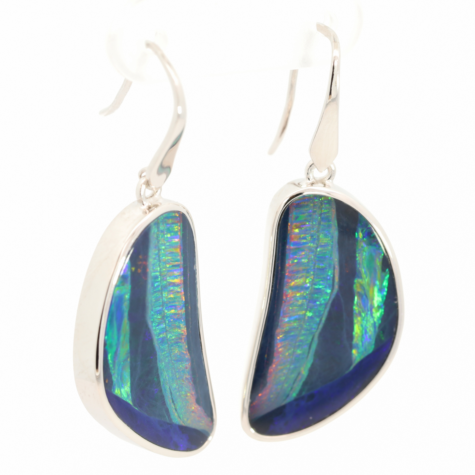 Sterling Silver Blue Green yellow Orange Red Doublet Opal Earrings