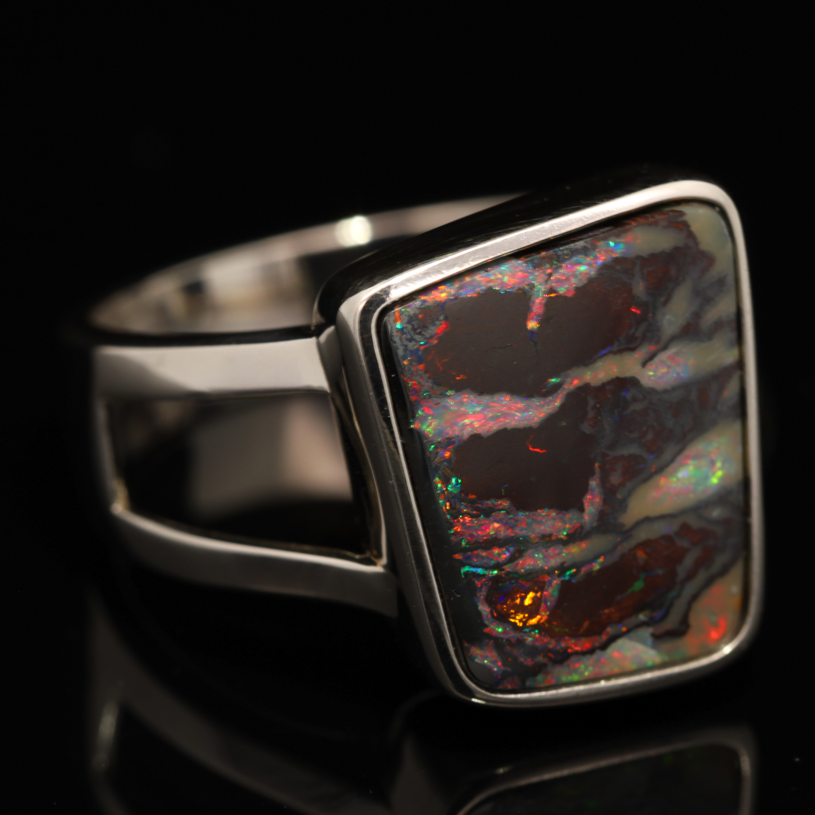 Sterling Silver Blue Green Yellow Orange Red Pink Boulder Opal Ring
