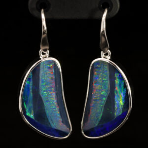 Sterling Silver Blue Green yellow Orange Red Doublet Opal Earrings