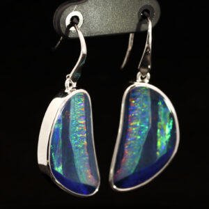 Sterling Silver Blue Green yellow Orange Red Doublet Opal Earrings