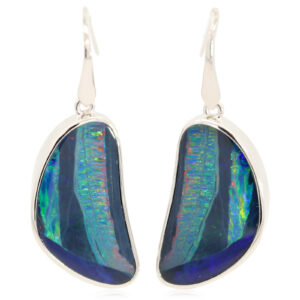 Sterling Silver Blue Green yellow Orange Red Doublet Opal Earrings