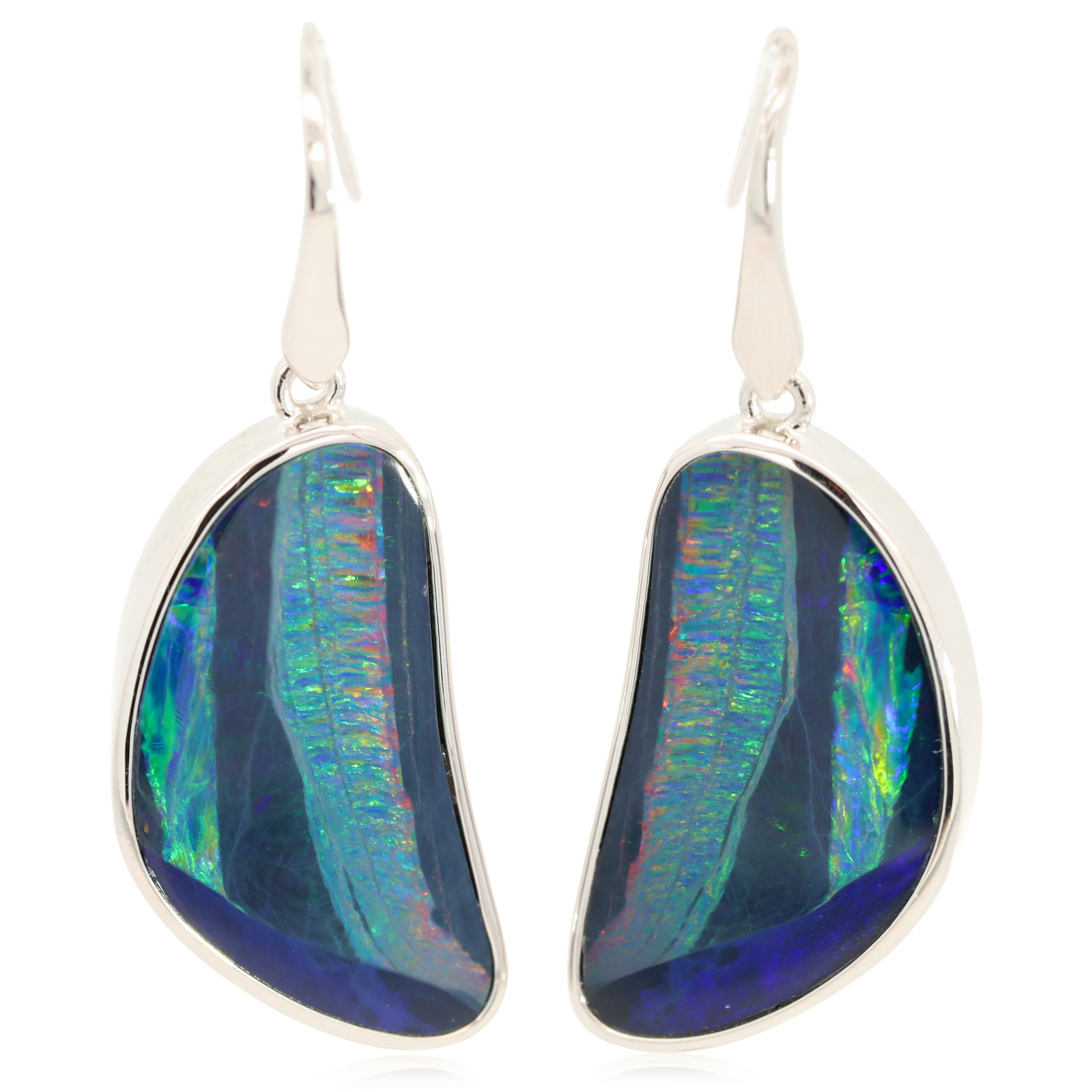 Sterling Silver Blue Green yellow Orange Red Doublet Opal Earrings