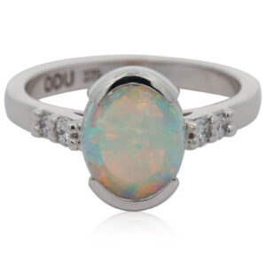 Custom White Gold Blue Green Yellow Orange Crystal Opal and Diamond Engagement Ring