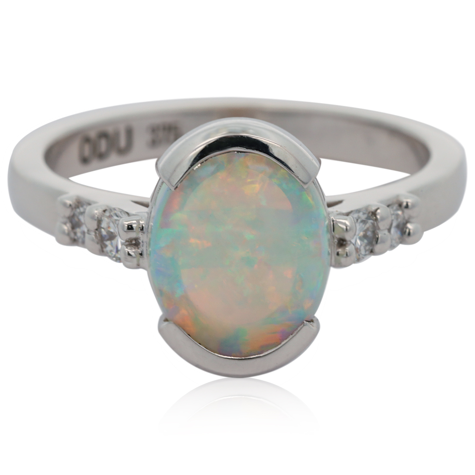 Custom White Gold Blue Green Yellow Orange Crystal Opal and Diamond Engagement Ring