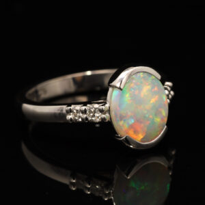 Custom White Gold Blue Green Yellow Orange Crystal Opal and Diamond Engagement Ring