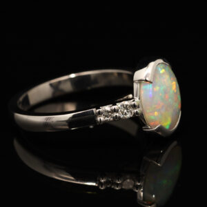 Custom White Gold Blue Green Yellow Orange Crystal Opal and Diamond Engagement Ring