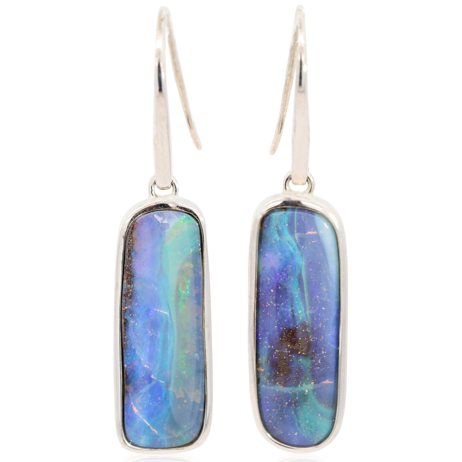 Sterling Silver Blue Green Purple Boulder Opal Earrings