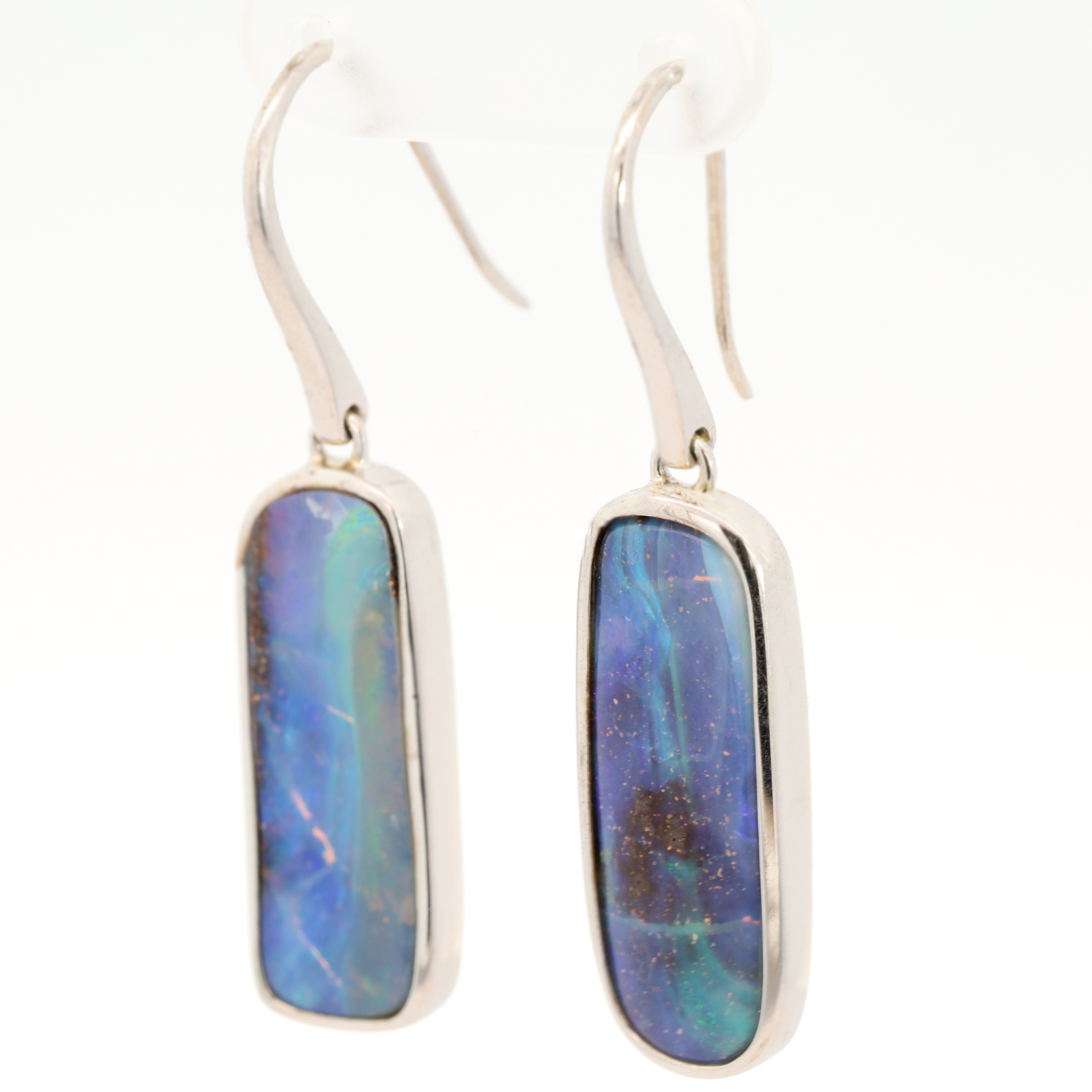 Sterling Silver Blue Green Purple Boulder Opal Earrings