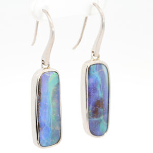 Sterling Silver Blue Green Purple Boulder Opal Earrings