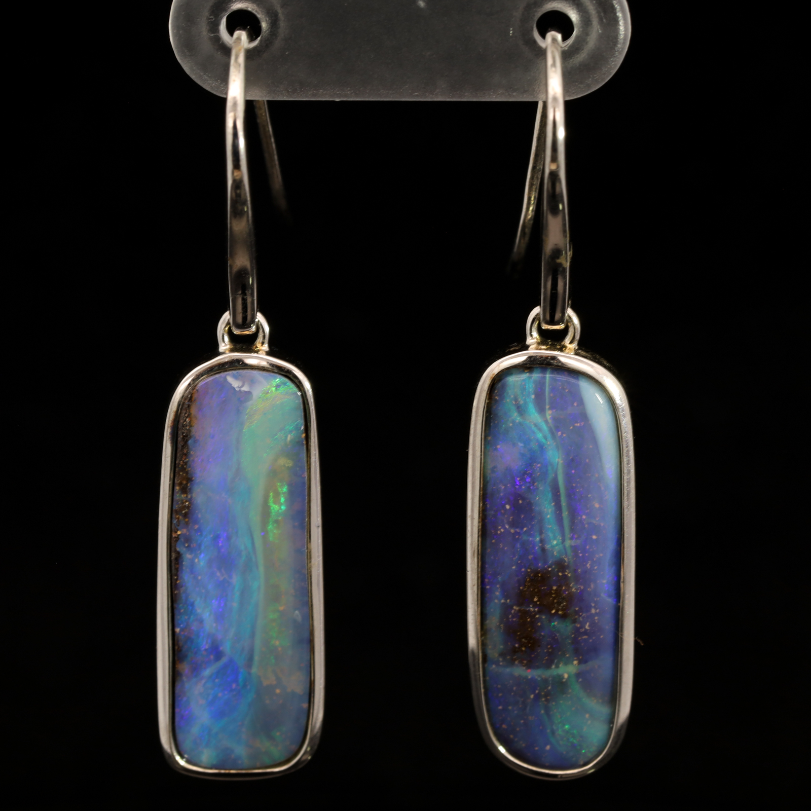 Sterling Silver Blue Green Purple Boulder Opal Earrings