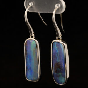 Sterling Silver Blue Green Purple Boulder Opal Earrings