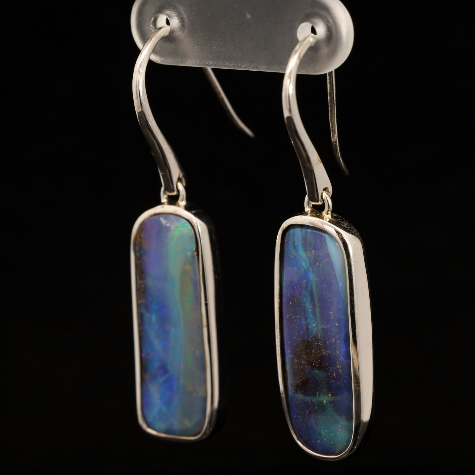Sterling Silver Blue Green Purple Boulder Opal Earrings