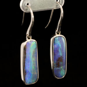 Sterling Silver Blue Green Purple Boulder Opal Earrings