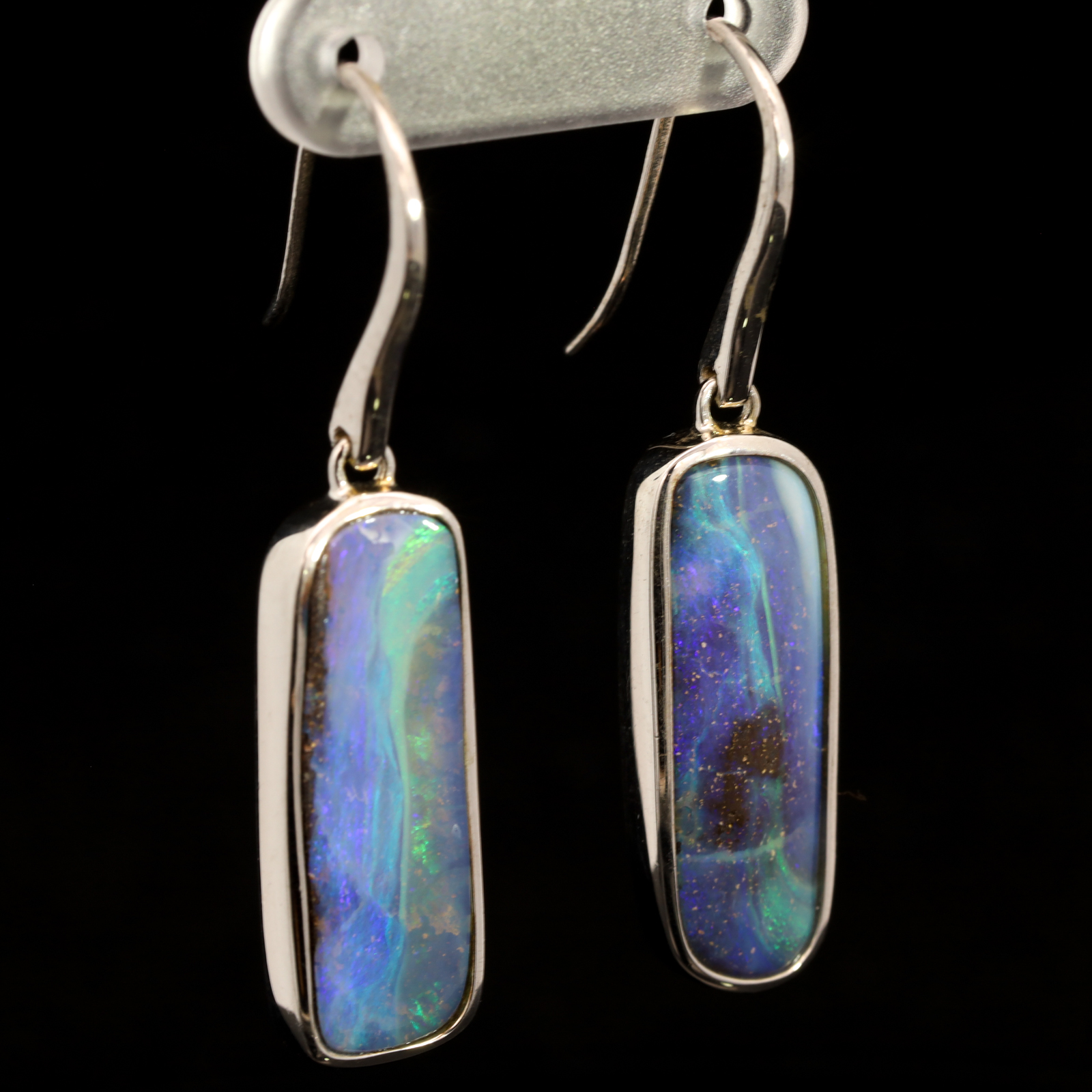 Sterling Silver Blue Green Purple Boulder Opal Earrings