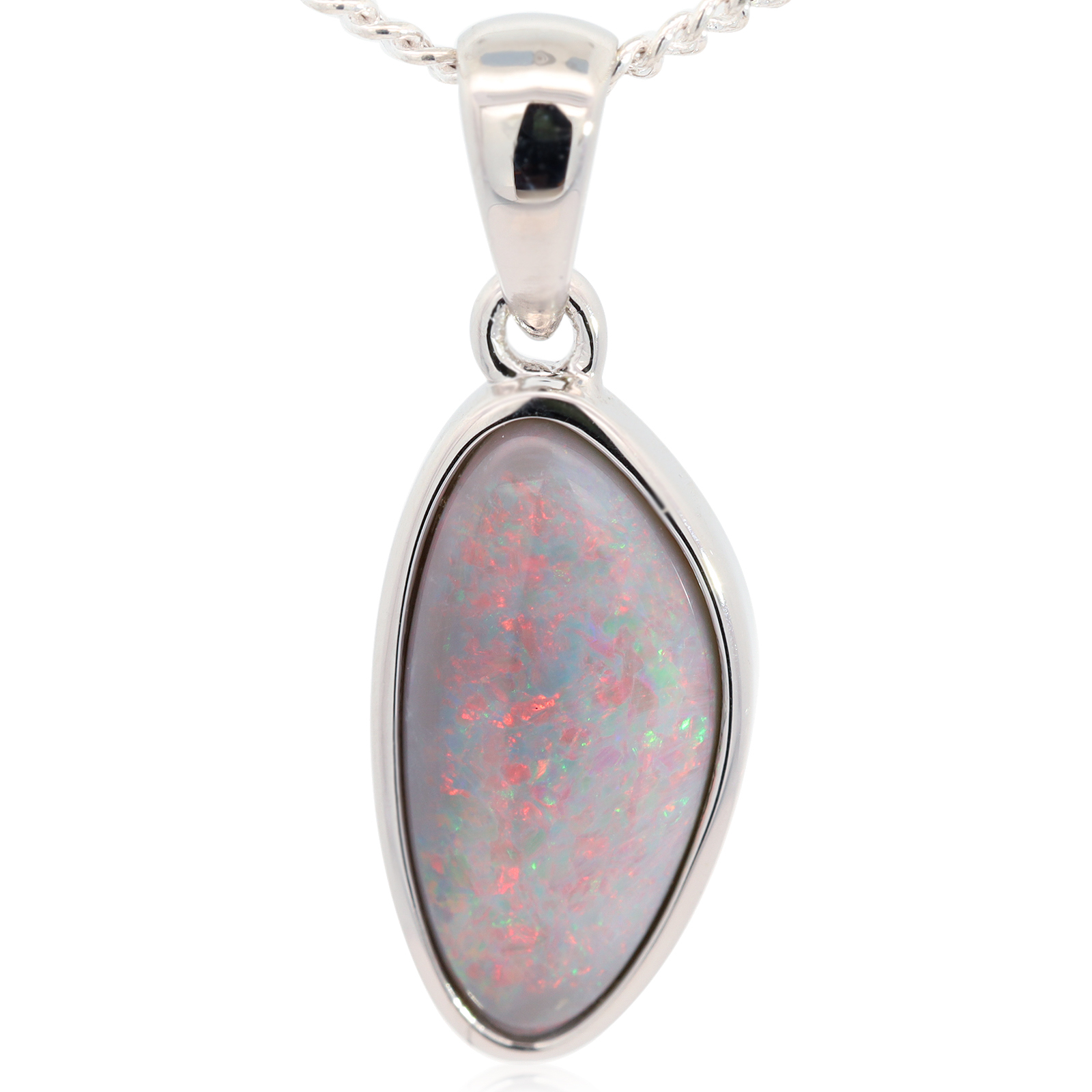 Sterling Silver Blue Green Red Pink Semi Black Opal Pendant