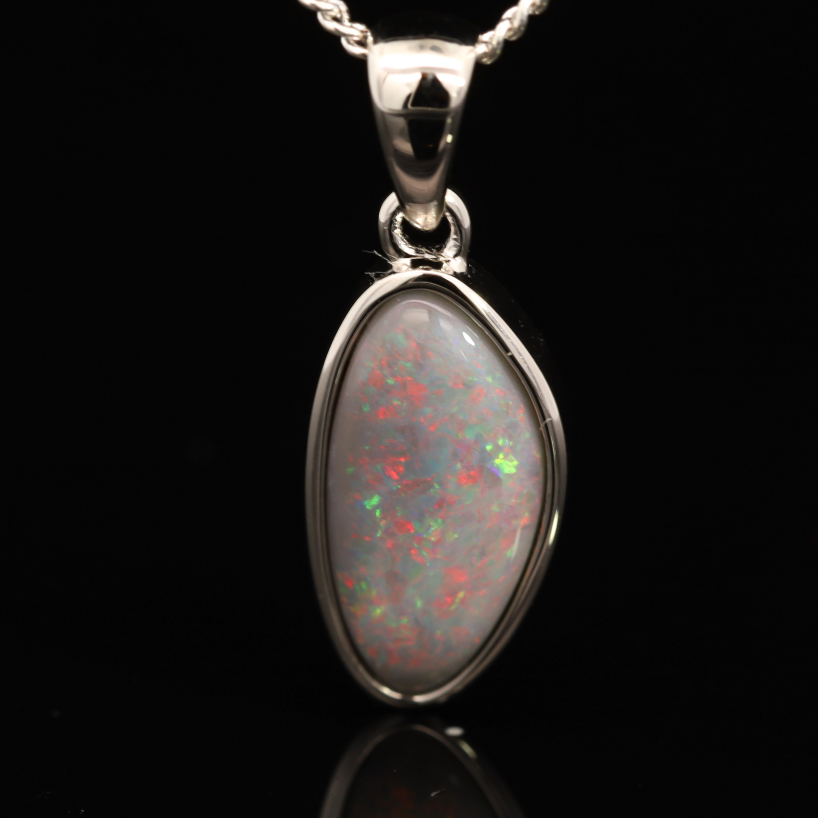 Sterling Silver Blue Green Red Pink Semi Black Opal Pendant